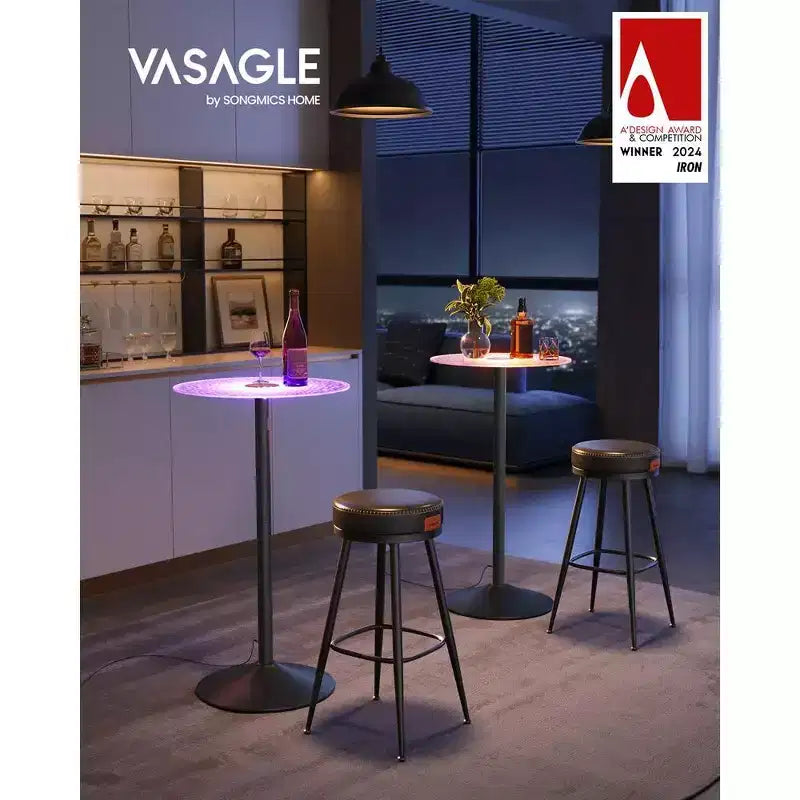VASAGLE Table de bar, Table cocktail ronde avec plateau en verre, Grande base en acier, Table de bistrot de 105 cm de haut pour cuisine