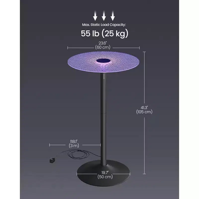 VASAGLE Table de bar, Table cocktail ronde avec plateau en verre, Grande base en acier, Table de bistrot de 105 cm de haut pour cuisine