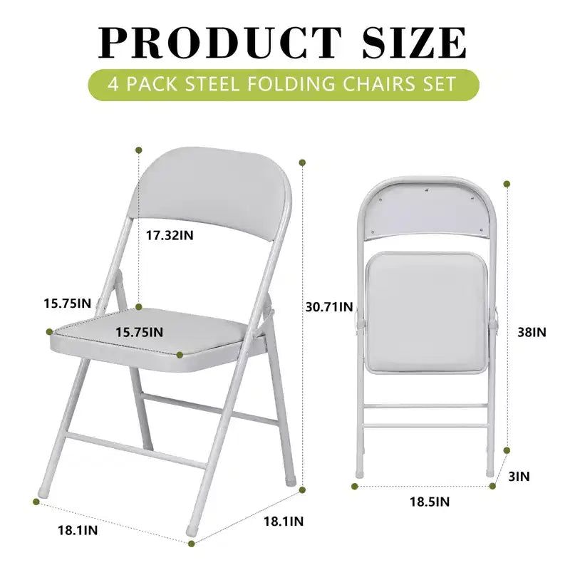 SUGIFT Lot de 4 chaises pliantes avec sièges rembourrés, structure en métal avec assise et dossier en cuir PU, blanc