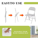 SUGIFT Lot de 4 chaises pliantes avec sièges rembourrés, structure en métal avec assise et dossier en cuir PU, blanc