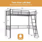 Lit mezzanine double en métal Costway, lit superposé simple avec garde-corps pleine longueur