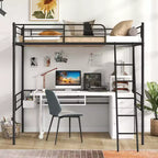 Lit mezzanine double en métal Costway, lit superposé simple avec garde-corps pleine longueur