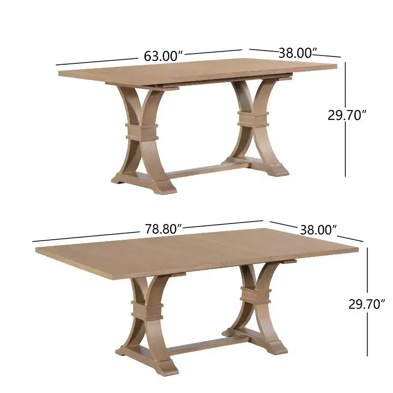 Christopher Knight Home Lorin 78.74 Table à Manger Rectangulaire Extensible Rustique sur Piédestal en Bois d'Hévéa