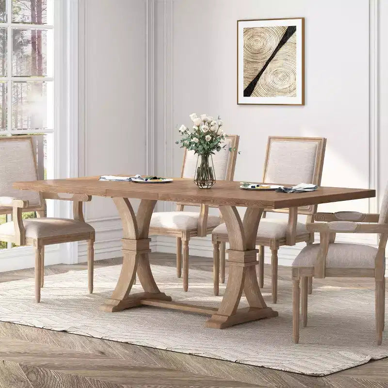 Christopher Knight Home Lorin 78.74 Table à Manger Rectangulaire Extensible Rustique sur Piédestal en Bois d'Hévéa