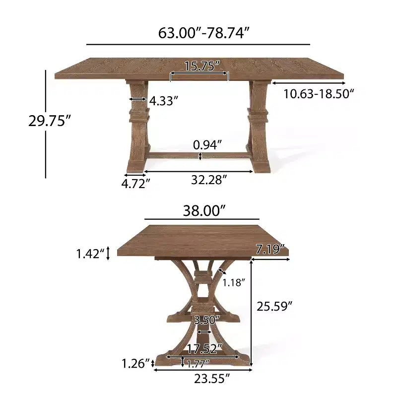 Christopher Knight Home Lorin 78.74 Table à Manger Rectangulaire Extensible Rustique sur Piédestal en Bois d'Hévéa