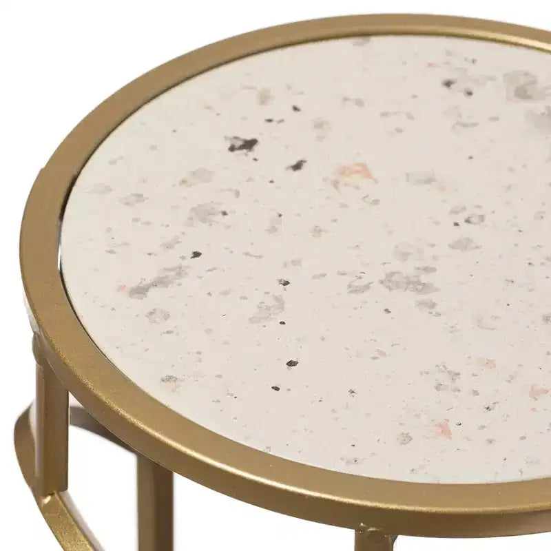 Support à plantes décoratif Uniquewise en métal doré, table d'appoint avec plateau moderne effet marbre blanc, ensemble de 3
