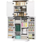 HOMCOM Grand placard de rangement de cuisine de 162 cm avec lumière à détecteur de mouvement, étagères à épices et étagères réglables, Blanc