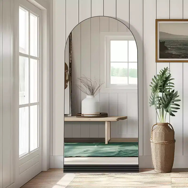 Dovelina Miroir sur pied en bois arqué sur toute la longueur