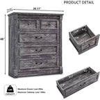 Commode de chambre SinCiDo à 5 tiroirs, commode de ferme de 117 cm de haut avec colonnes romaines