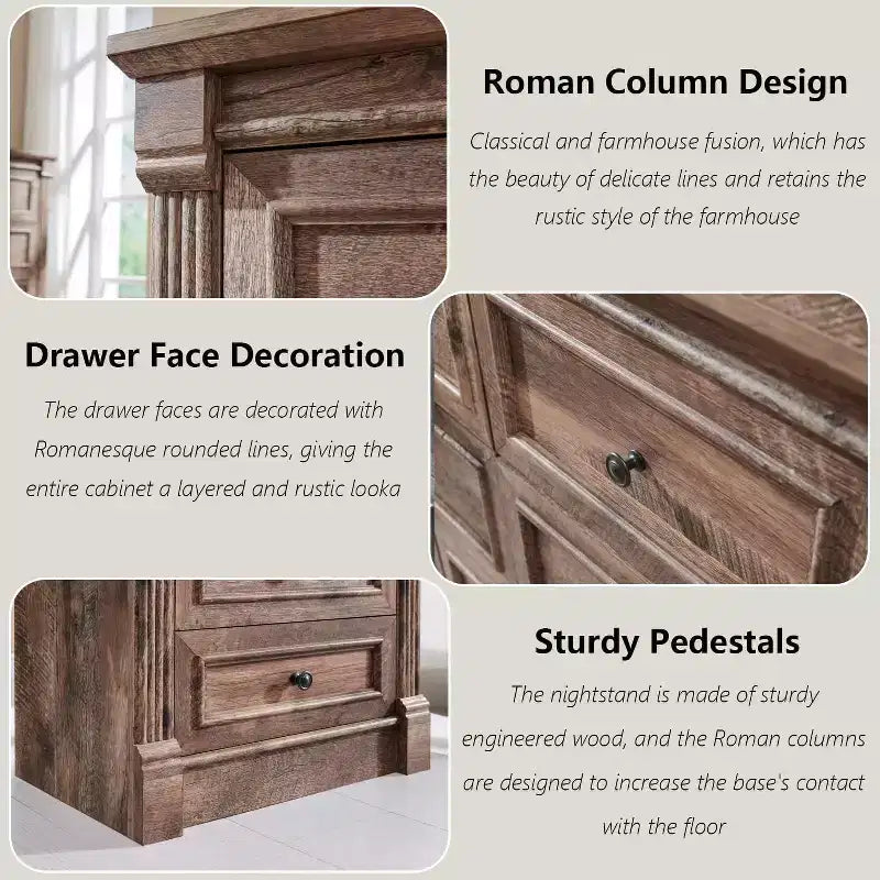 Commode de chambre SinCiDo à 5 tiroirs, commode de ferme de 117 cm de haut avec colonnes romaines