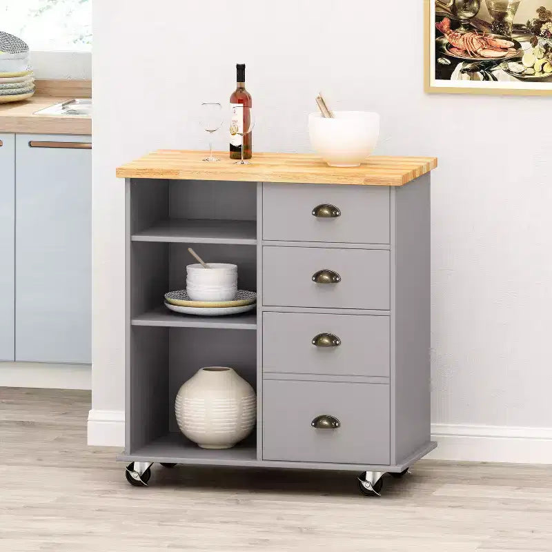 Chariot de Cuisine Contemporain avec Roulettes et 2 Tiroirs GDFStudio Yohaan