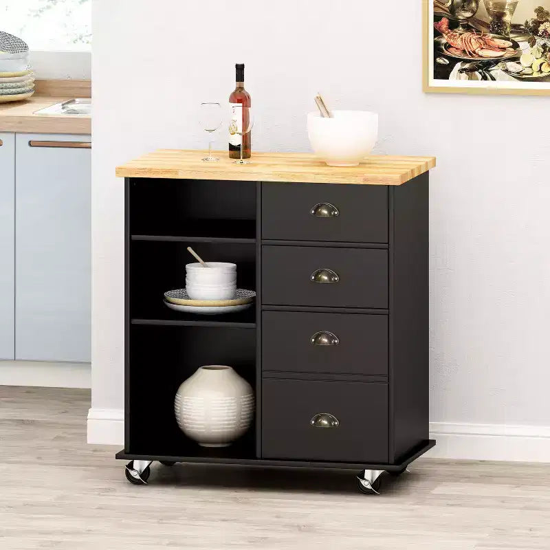 Chariot de Cuisine Contemporain avec Roulettes et 2 Tiroirs GDFStudio Yohaan