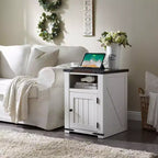 Table de chevet avec station de recharge, table d'appoint de ferme de 50,8 cm avec porte coulissante à rainures et étagère réglable pour chambre à coucher