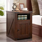 Table de chevet avec station de recharge, table d'appoint de ferme de 50,8 cm avec porte coulissante à rainures et étagère réglable pour chambre à coucher