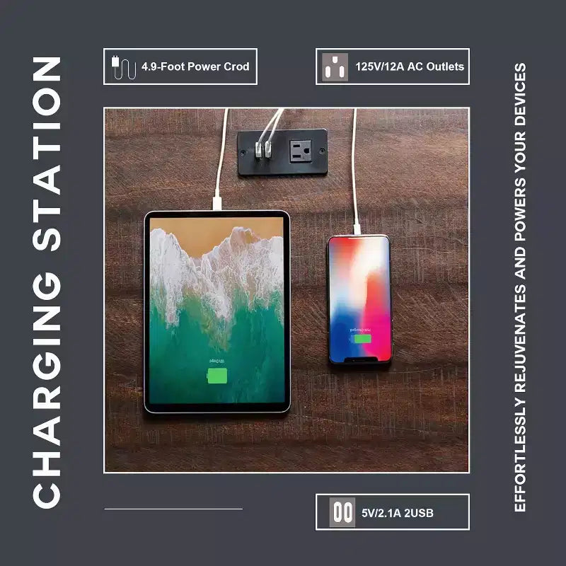Table de chevet avec station de recharge, table d'appoint de ferme de 50,8 cm avec porte coulissante à rainures et étagère réglable pour chambre à coucher