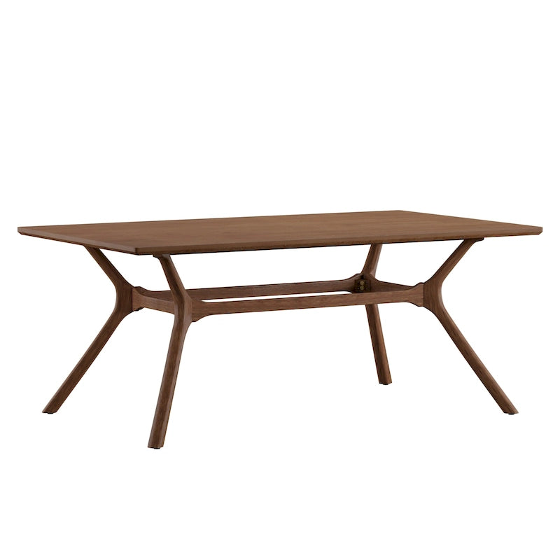 Table de salle à manger rectangulaire du milieu du siècle avec plateau en noyer foncé / verre / verre fumé et pieds effilés – 6 places