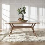 Table de salle à manger rectangulaire du milieu du siècle avec plateau en noyer foncé / verre / verre fumé et pieds effilés – 6 places