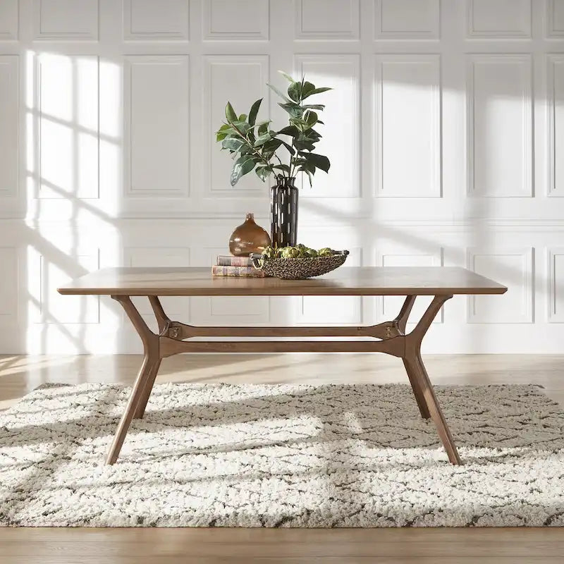Table de salle à manger rectangulaire du milieu du siècle avec plateau en noyer foncé / verre / verre fumé et pieds effilés – 6 places