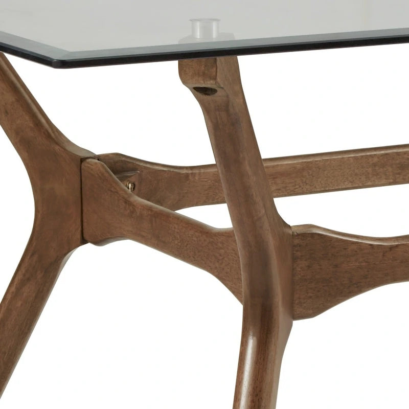 Table de salle à manger rectangulaire du milieu du siècle avec plateau en noyer foncé / verre / verre fumé et pieds effilés – 6 places