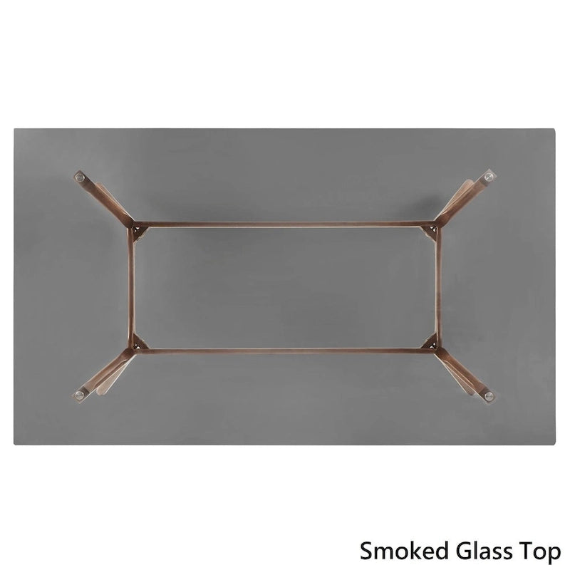 Table de salle à manger rectangulaire du milieu du siècle avec plateau en noyer foncé / verre / verre fumé et pieds effilés – 6 places