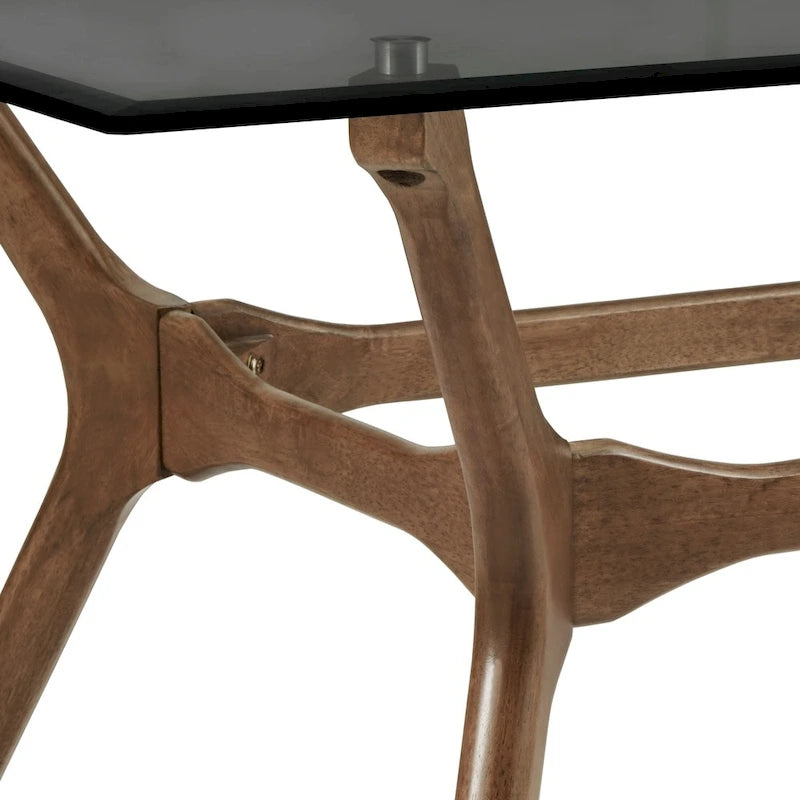 Table de salle à manger rectangulaire du milieu du siècle avec plateau en noyer foncé / verre / verre fumé et pieds effilés – 6 places
