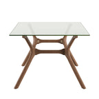 Table de salle à manger rectangulaire du milieu du siècle avec plateau en noyer foncé / verre / verre fumé et pieds effilés – 6 places