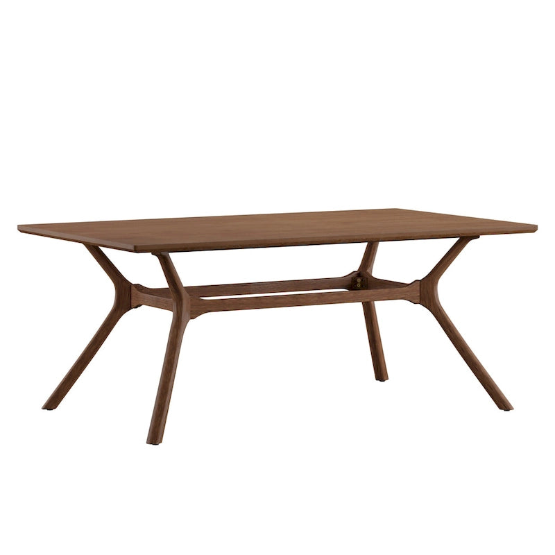 Table de salle à manger rectangulaire du milieu du siècle avec plateau en noyer foncé / verre / verre fumé et pieds effilés – 6 places