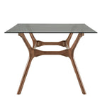 Table de salle à manger rectangulaire du milieu du siècle avec plateau en noyer foncé / verre / verre fumé et pieds effilés – 6 places