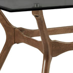 Table de salle à manger rectangulaire du milieu du siècle avec plateau en noyer foncé / verre / verre fumé et pieds effilés – 6 places