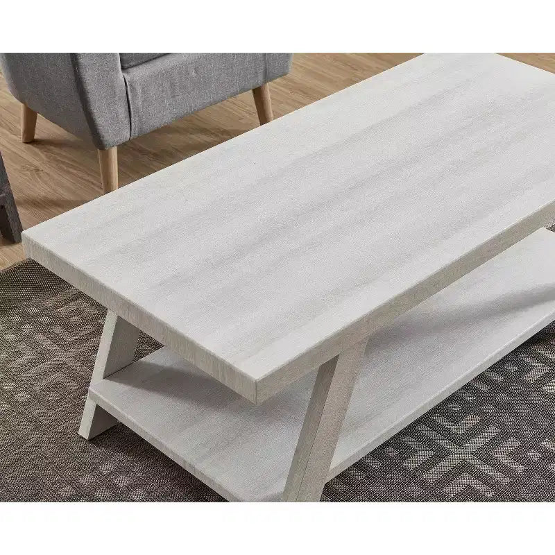 Table basse Roundhill Furniture Athens en bois contemporain avec étagère, finition blanche