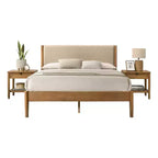 Ensemble de chambre à coucher Roundhill Furniture Vichy 3 pièces en hévéa, lit plateforme avec deux tables de chevet