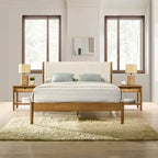 Ensemble de chambre à coucher Roundhill Furniture Vichy 3 pièces en hévéa, lit plateforme avec deux tables de chevet