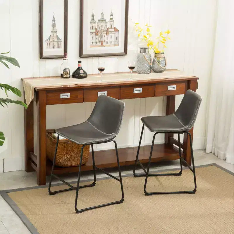 Tabourets de comptoir Roundhill Furniture Lotusville en similicuir PU vintage, gris antique, lot de 2