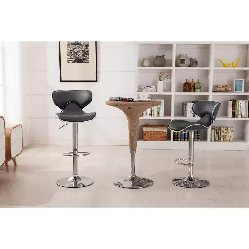 Roundhill Furniture Masaccio Cushioned Leatherette Upholstery Airlift Adjustable Swivel Barstool with Chrome Base, Grey, Set of 2