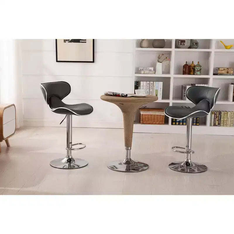 Tabourets de bar pivotants réglables Roundhill Furniture Masaccio avec coussin en similicuir, base chromée, gris, lot de 2