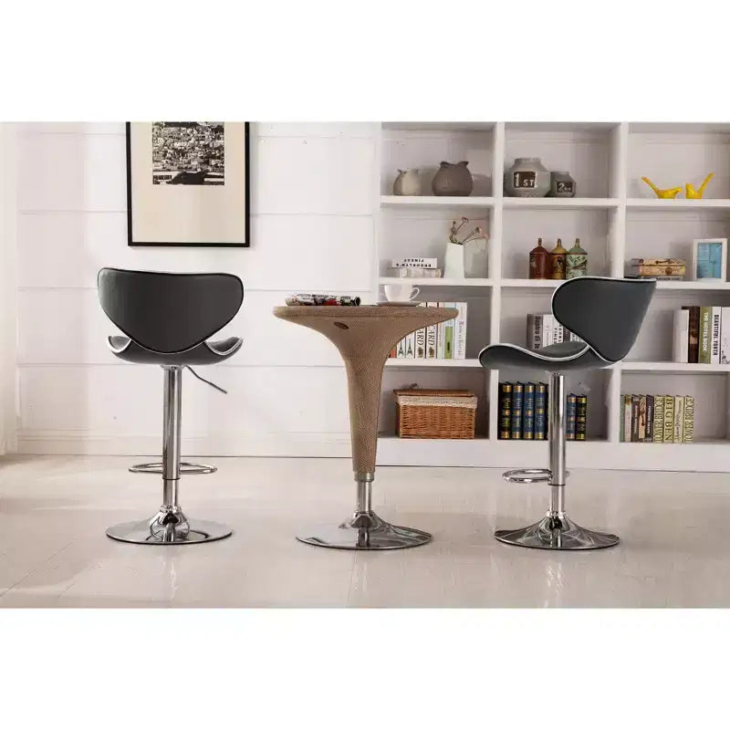 Tabourets de bar pivotants réglables Roundhill Furniture Masaccio avec coussin en similicuir, base chromée, gris, lot de 2