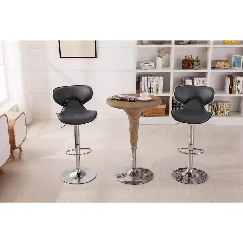 Tabourets de bar pivotants réglables Roundhill Furniture Masaccio avec coussin en similicuir, base chromée, gris, lot de 2