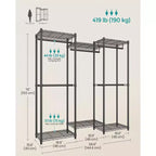SONGMICS Portant à vêtements, Portant à vêtements robuste, Armoire portable, Portant à vêtements de 144,5 cm de large avec étagères en maille réglables, Noir encre