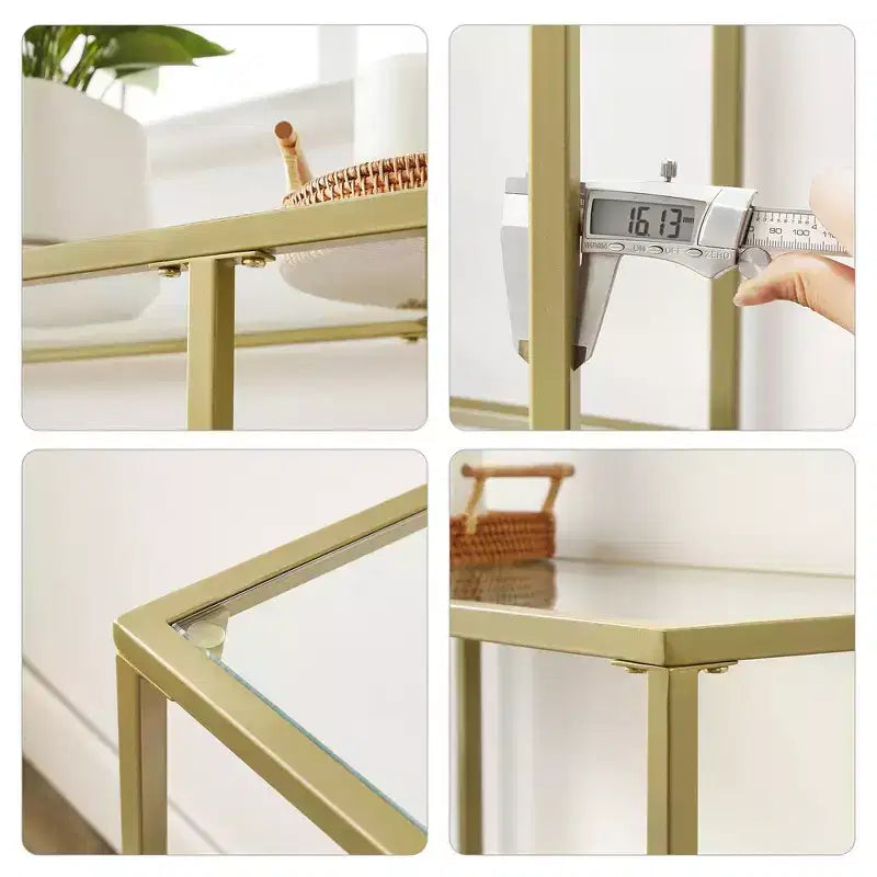 VASAGLE Table Console de 130 cm avec 3 Étagères, Table d'Appoint, Table d'Entrée, Cadre en Métal, Étagère en Verre Trempé, Style Moderne