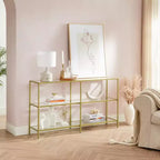 VASAGLE Table Console de 130 cm avec 3 Étagères, Table d'Appoint, Table d'Entrée, Cadre en Métal, Étagère en Verre Trempé, Style Moderne