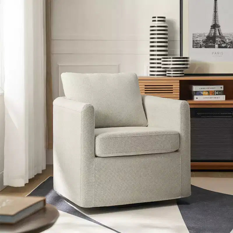 Fauteuil pivotant déhoussable Bernhard avec tissu texturé et accoudoirs évasés | HULALA HOME
