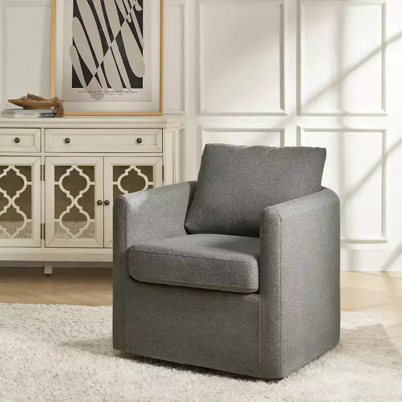 Fauteuil pivotant déhoussable Bernhard avec tissu texturé et accoudoirs évasés | HULALA HOME