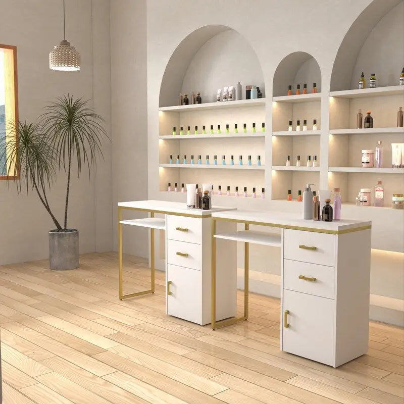 Bureau informatique rose/blanc avec 2 tiroirs et 1 armoire – Unité simple