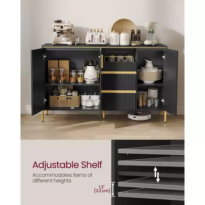 VASAGLE Buffet de Cuisine avec Rangement, Buffet Commode, Meuble de Cuisine avec Tiroirs, Étagère Réglable, Plateau, Noir Encre
