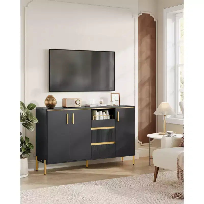 VASAGLE Buffet de Cuisine avec Rangement, Buffet Commode, Meuble de Cuisine avec Tiroirs, Étagère Réglable, Plateau, Noir Encre
