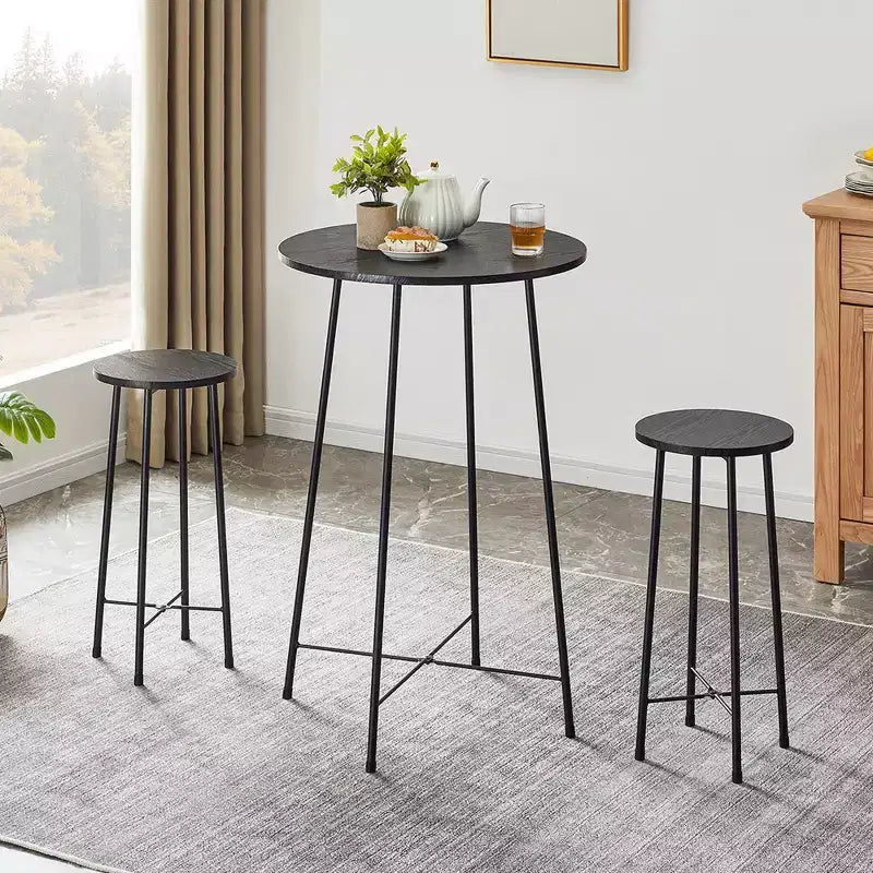 VECELO Ensemble table et 2 chaises de salle à manger, table ronde et chaises modernes hauteur comptoir pour cuisine