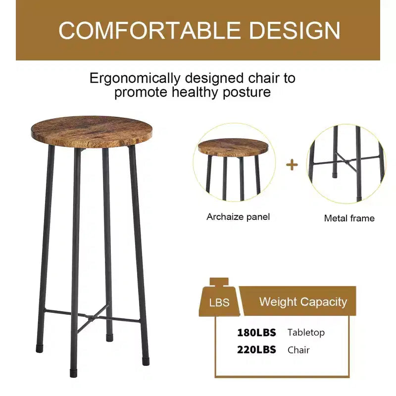 VECELO Ensemble table et 2 chaises de salle à manger, table ronde et chaises modernes hauteur comptoir pour cuisine