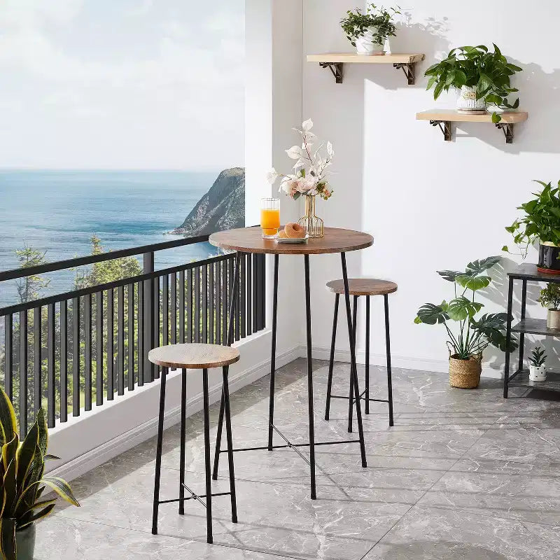 VECELO Ensemble table et 2 chaises de salle à manger, table ronde et chaises modernes hauteur comptoir pour cuisine