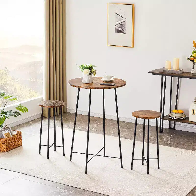 VECELO Ensemble table et 2 chaises de salle à manger, table ronde et chaises modernes hauteur comptoir pour cuisine