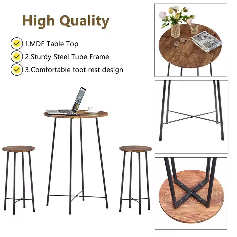 VECELO Ensemble table et 2 chaises de salle à manger, table ronde et chaises modernes hauteur comptoir pour cuisine